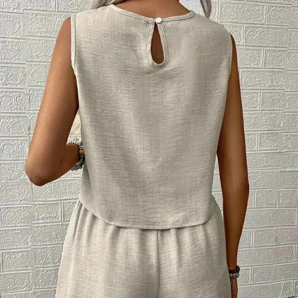 Apricot Casual Women's Solid Color Top And Shorts Set - Picture 2 of 6